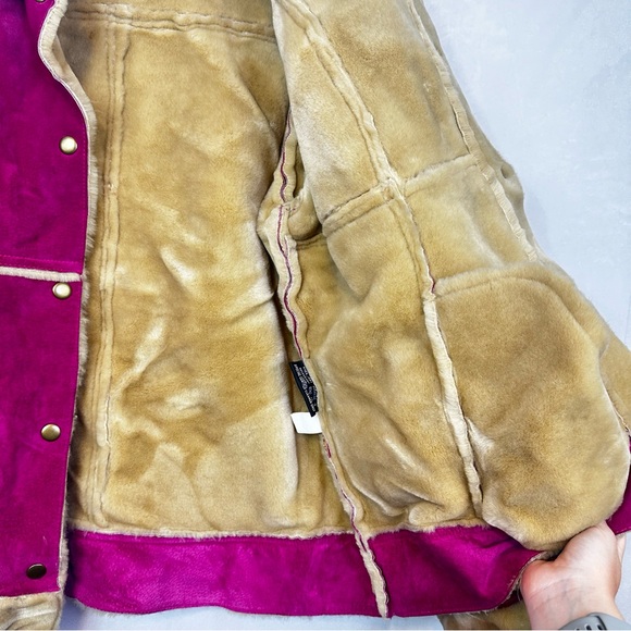 Wilsons Leather Maxima Penny Lane Coat Pink Teddy Vintage Look Faux Fur Large - Picture 7 of 11